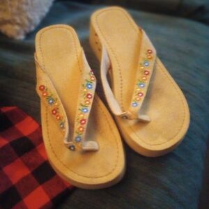 Embroidered Beige Platform Sandals